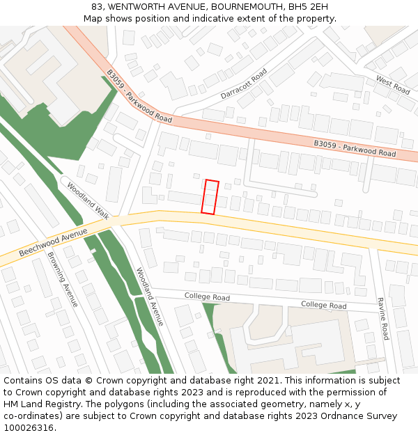 83, WENTWORTH AVENUE, BOURNEMOUTH, BH5 2EH: Location map and indicative extent of plot