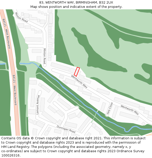 83, WENTWORTH WAY, BIRMINGHAM, B32 2UX: Location map and indicative extent of plot