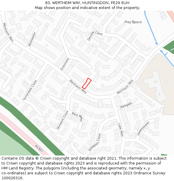 83, WERTHEIM WAY, HUNTINGDON, PE29 6UH: Location map and indicative extent of plot