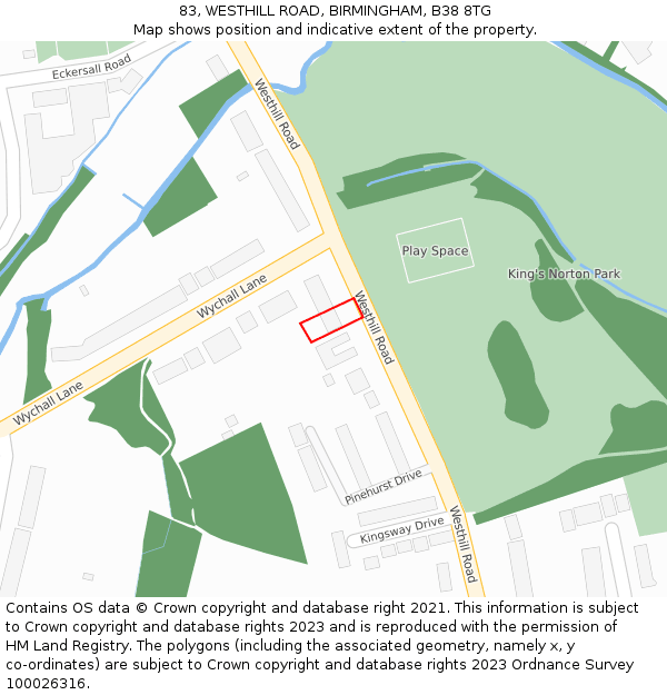 83, WESTHILL ROAD, BIRMINGHAM, B38 8TG: Location map and indicative extent of plot