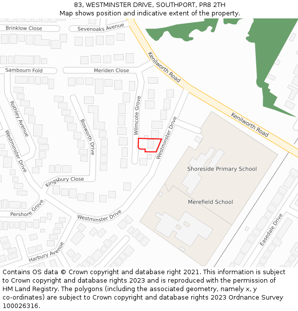 83, WESTMINSTER DRIVE, SOUTHPORT, PR8 2TH: Location map and indicative extent of plot