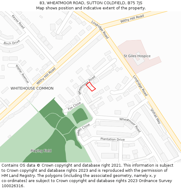 83, WHEATMOOR ROAD, SUTTON COLDFIELD, B75 7JS: Location map and indicative extent of plot