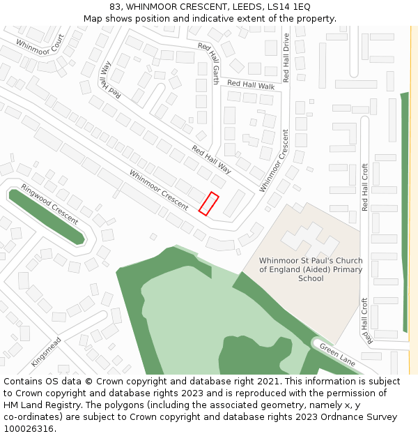 83, WHINMOOR CRESCENT, LEEDS, LS14 1EQ: Location map and indicative extent of plot