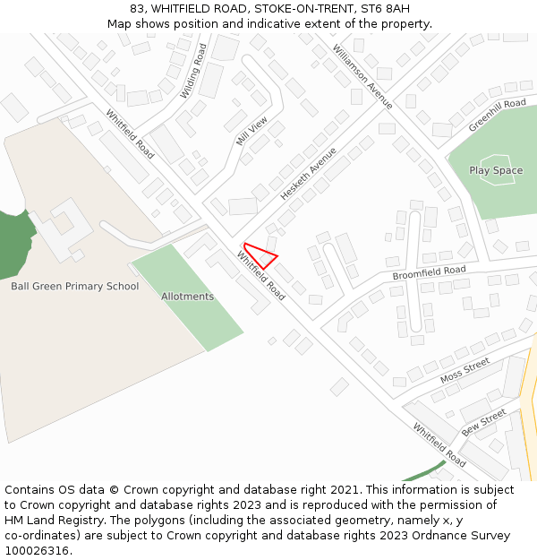 83, WHITFIELD ROAD, STOKE-ON-TRENT, ST6 8AH: Location map and indicative extent of plot