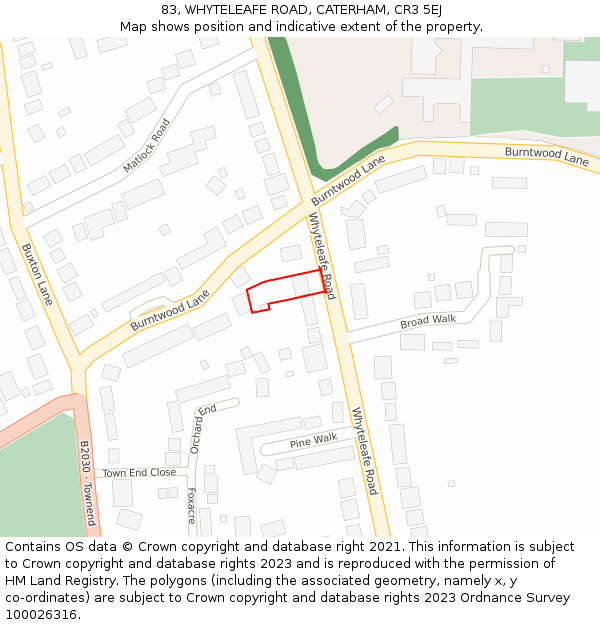 83, WHYTELEAFE ROAD, CATERHAM, CR3 5EJ: Location map and indicative extent of plot