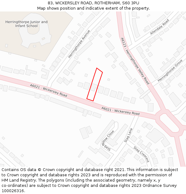 83, WICKERSLEY ROAD, ROTHERHAM, S60 3PU: Location map and indicative extent of plot