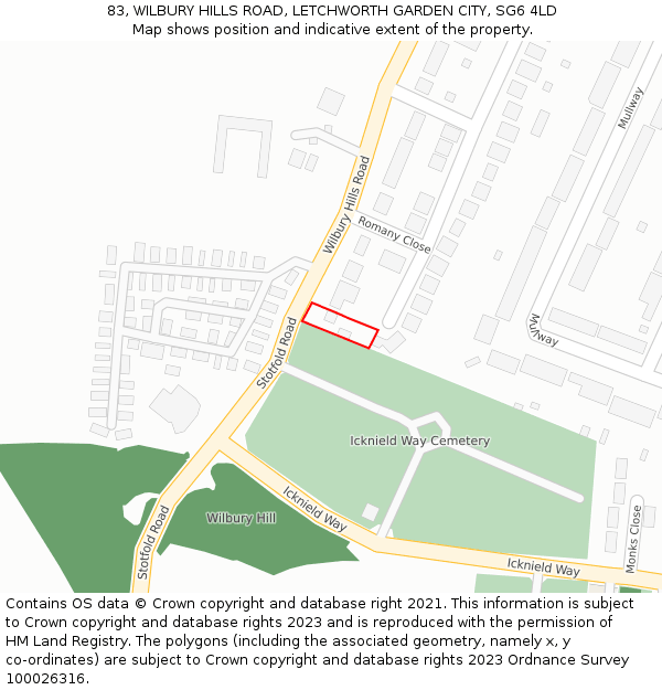 83, WILBURY HILLS ROAD, LETCHWORTH GARDEN CITY, SG6 4LD: Location map and indicative extent of plot