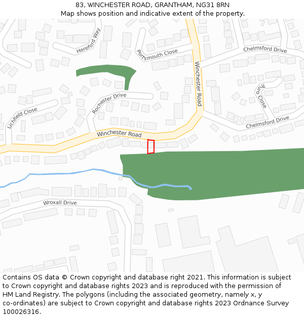 83, WINCHESTER ROAD, GRANTHAM, NG31 8RN: Location map and indicative extent of plot