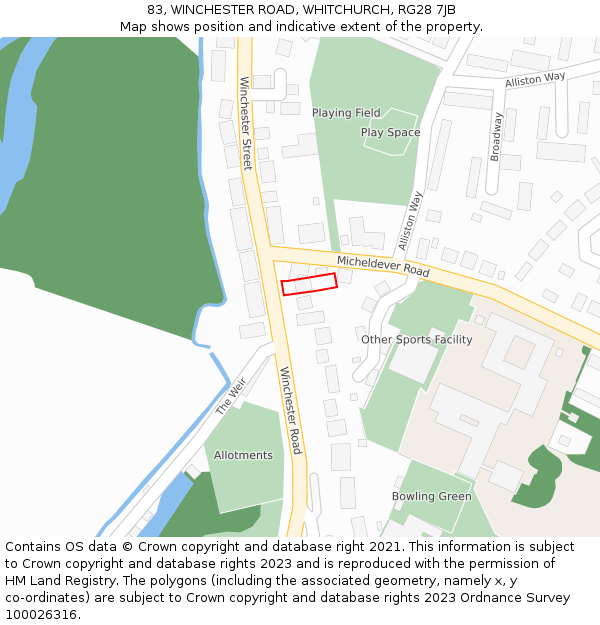 83, WINCHESTER ROAD, WHITCHURCH, RG28 7JB: Location map and indicative extent of plot
