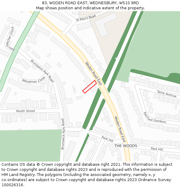 83, WODEN ROAD EAST, WEDNESBURY, WS10 9RD: Location map and indicative extent of plot