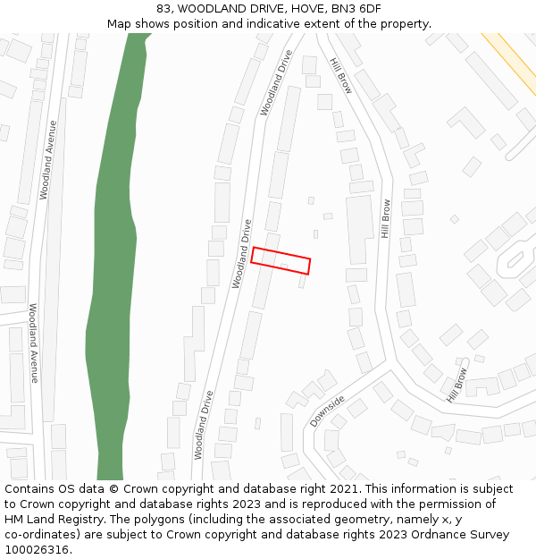 83, WOODLAND DRIVE, HOVE, BN3 6DF: Location map and indicative extent of plot