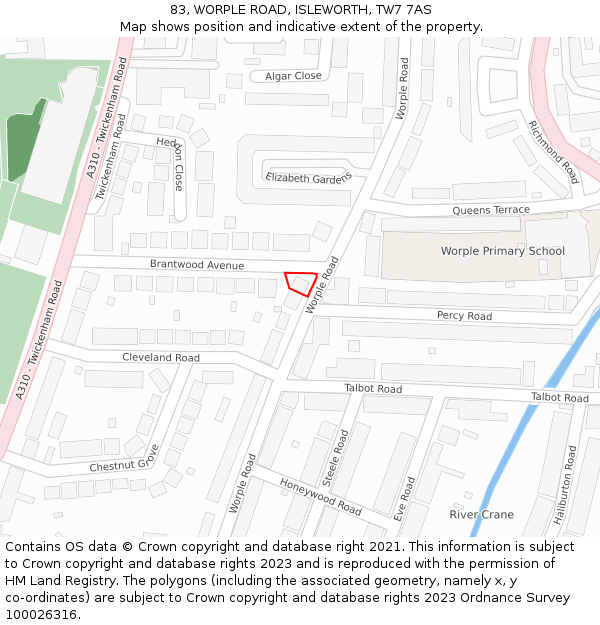 83, WORPLE ROAD, ISLEWORTH, TW7 7AS: Location map and indicative extent of plot