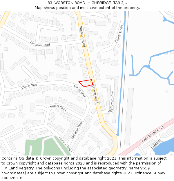 83, WORSTON ROAD, HIGHBRIDGE, TA9 3JU: Location map and indicative extent of plot