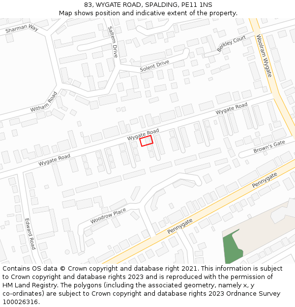 83, WYGATE ROAD, SPALDING, PE11 1NS: Location map and indicative extent of plot