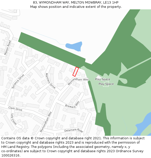 83, WYMONDHAM WAY, MELTON MOWBRAY, LE13 1HP: Location map and indicative extent of plot