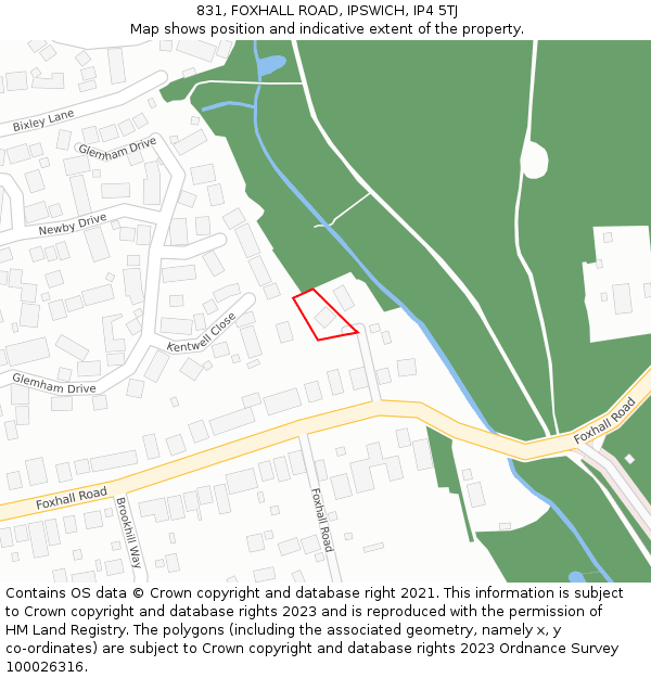 831, FOXHALL ROAD, IPSWICH, IP4 5TJ: Location map and indicative extent of plot