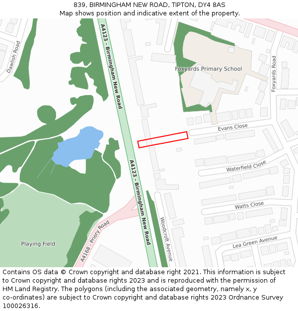 839, BIRMINGHAM NEW ROAD, TIPTON, DY4 8AS: Location map and indicative extent of plot