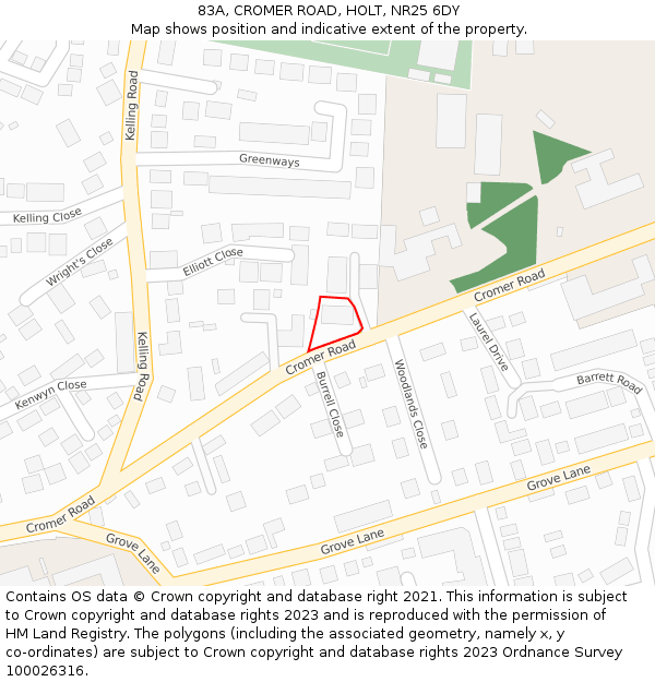 83A, CROMER ROAD, HOLT, NR25 6DY: Location map and indicative extent of plot