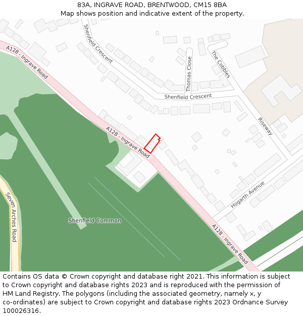 83A, INGRAVE ROAD, BRENTWOOD, CM15 8BA: Location map and indicative extent of plot