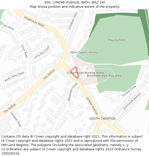 83A, LYMORE AVENUE, BATH, BA2 1AY: Location map and indicative extent of plot