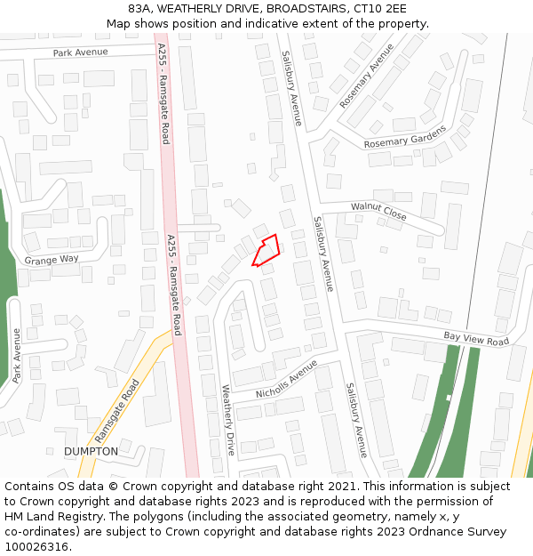 83A, WEATHERLY DRIVE, BROADSTAIRS, CT10 2EE: Location map and indicative extent of plot