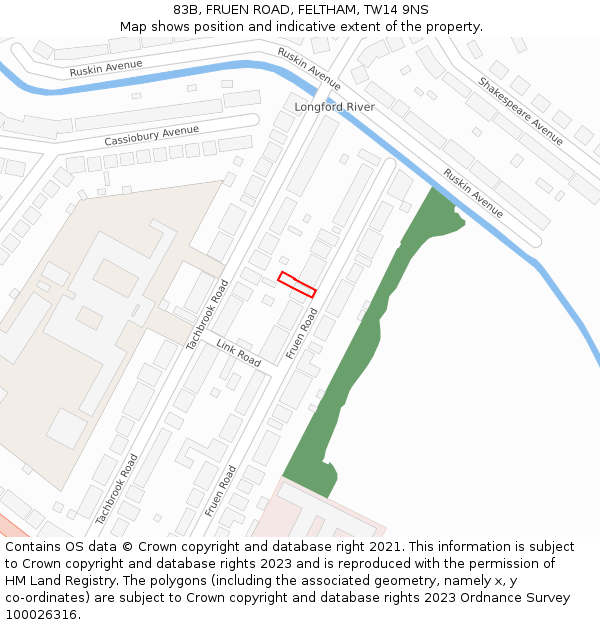 83B, FRUEN ROAD, FELTHAM, TW14 9NS: Location map and indicative extent of plot