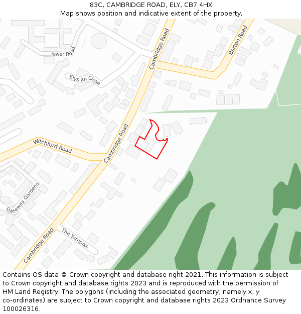 83C, CAMBRIDGE ROAD, ELY, CB7 4HX: Location map and indicative extent of plot