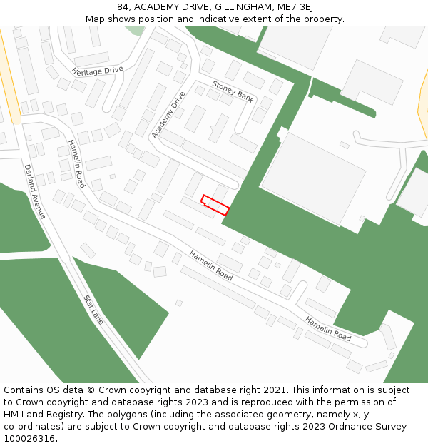 84, ACADEMY DRIVE, GILLINGHAM, ME7 3EJ: Location map and indicative extent of plot