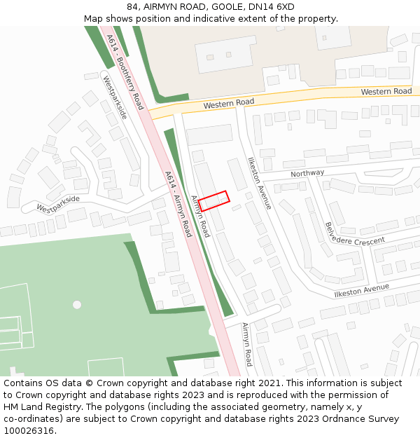84, AIRMYN ROAD, GOOLE, DN14 6XD: Location map and indicative extent of plot