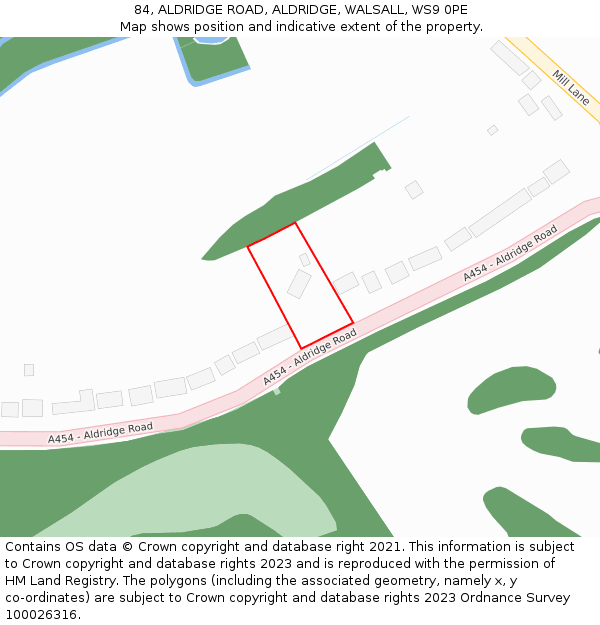 84, ALDRIDGE ROAD, ALDRIDGE, WALSALL, WS9 0PE: Location map and indicative extent of plot