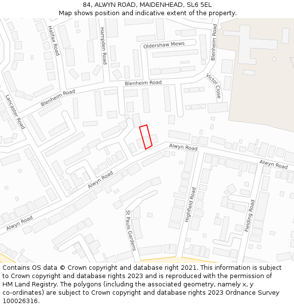 84, ALWYN ROAD, MAIDENHEAD, SL6 5EL: Location map and indicative extent of plot