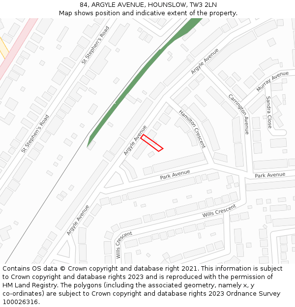 84, ARGYLE AVENUE, HOUNSLOW, TW3 2LN: Location map and indicative extent of plot