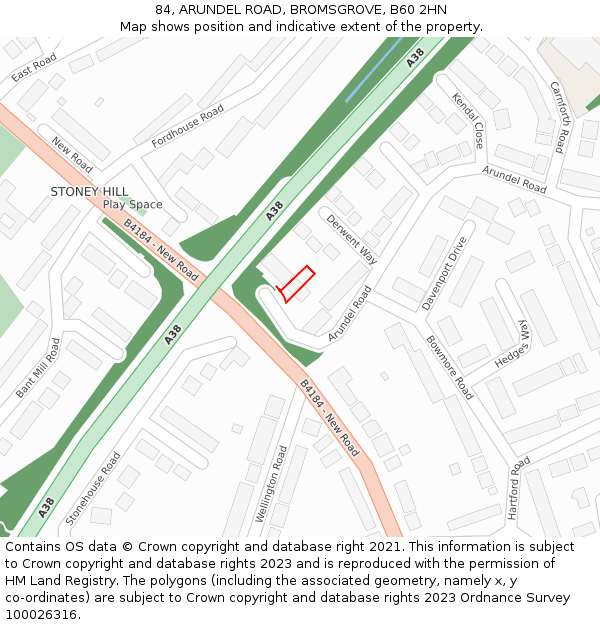 84, ARUNDEL ROAD, BROMSGROVE, B60 2HN: Location map and indicative extent of plot