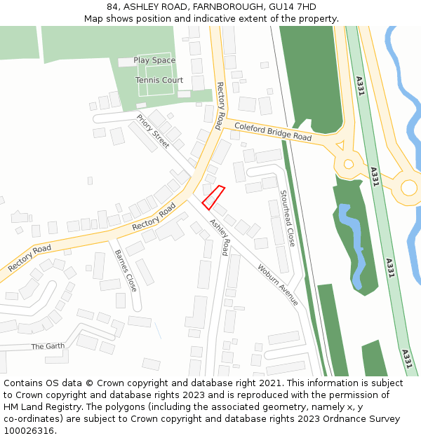 84, ASHLEY ROAD, FARNBOROUGH, GU14 7HD: Location map and indicative extent of plot