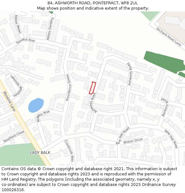 84, ASHWORTH ROAD, PONTEFRACT, WF8 2UL: Location map and indicative extent of plot