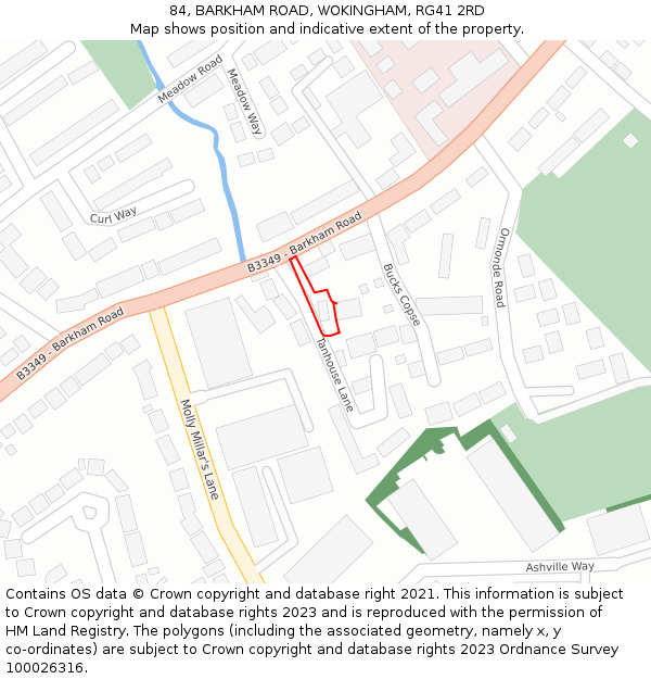 84, BARKHAM ROAD, WOKINGHAM, RG41 2RD: Location map and indicative extent of plot