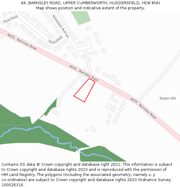 84, BARNSLEY ROAD, UPPER CUMBERWORTH, HUDDERSFIELD, HD8 8NN: Location map and indicative extent of plot