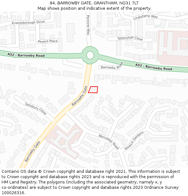 84, BARROWBY GATE, GRANTHAM, NG31 7LT: Location map and indicative extent of plot