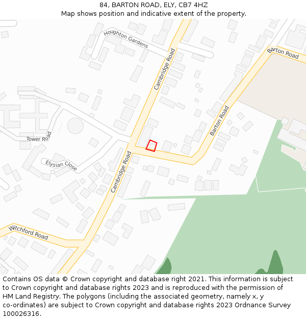 84, BARTON ROAD, ELY, CB7 4HZ: Location map and indicative extent of plot