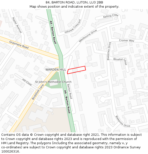 84, BARTON ROAD, LUTON, LU3 2BB: Location map and indicative extent of plot