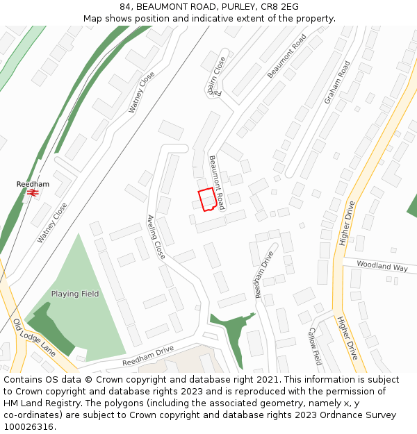 84, BEAUMONT ROAD, PURLEY, CR8 2EG: Location map and indicative extent of plot