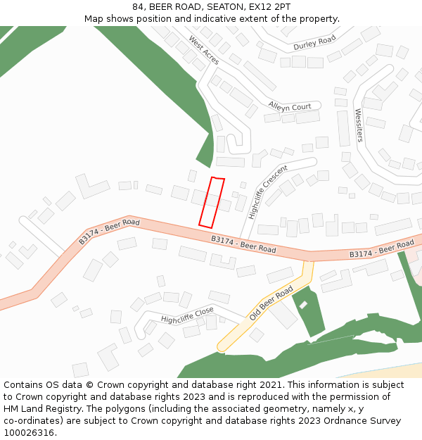 84, BEER ROAD, SEATON, EX12 2PT: Location map and indicative extent of plot