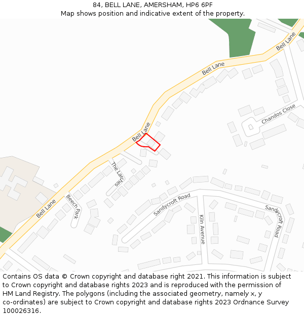 84, BELL LANE, AMERSHAM, HP6 6PF: Location map and indicative extent of plot