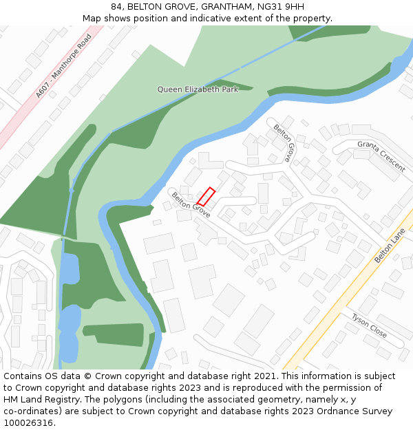 84, BELTON GROVE, GRANTHAM, NG31 9HH: Location map and indicative extent of plot