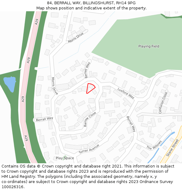 84, BERRALL WAY, BILLINGSHURST, RH14 9PG: Location map and indicative extent of plot