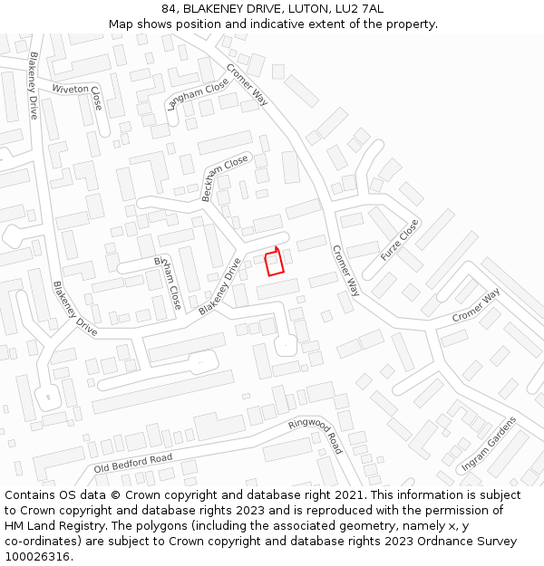 84, BLAKENEY DRIVE, LUTON, LU2 7AL: Location map and indicative extent of plot