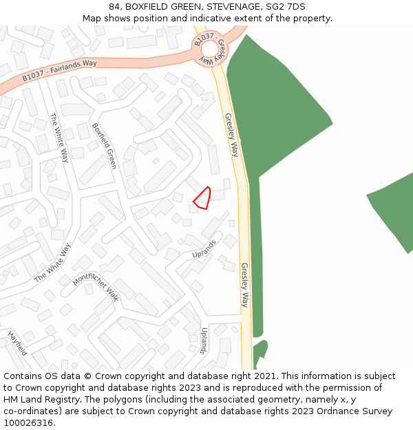 84, BOXFIELD GREEN, STEVENAGE, SG2 7DS: Location map and indicative extent of plot