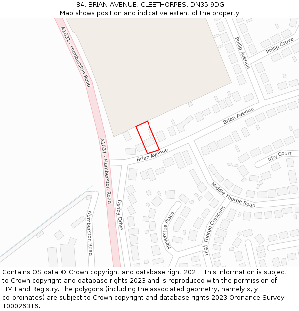 84, BRIAN AVENUE, CLEETHORPES, DN35 9DG: Location map and indicative extent of plot