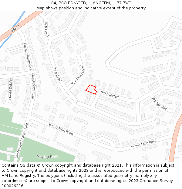 84, BRO EDNYFED, LLANGEFNI, LL77 7WD: Location map and indicative extent of plot