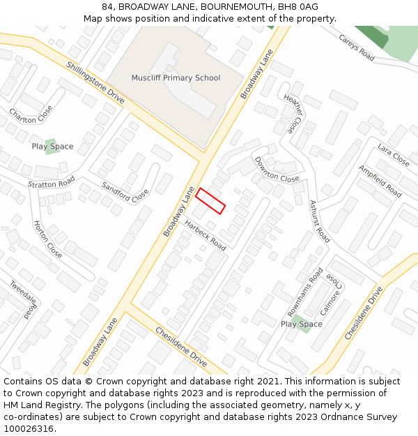 84, BROADWAY LANE, BOURNEMOUTH, BH8 0AG: Location map and indicative extent of plot